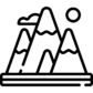 Minimalist white line icon of mountain peaks, used on the Coconut Systems home page to symbolise rugged durability, off-grid capability, and premium commercial van lining panels engineered for tough trade and transit environments.