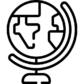 Minimalist white line icon of a globe with orbital grid lines, used on the Coconut Systems home page to represent our circular manufacturing footprint, sustainable material sourcing, and nationwide delivery for commercial fleet and campervan lining systems.